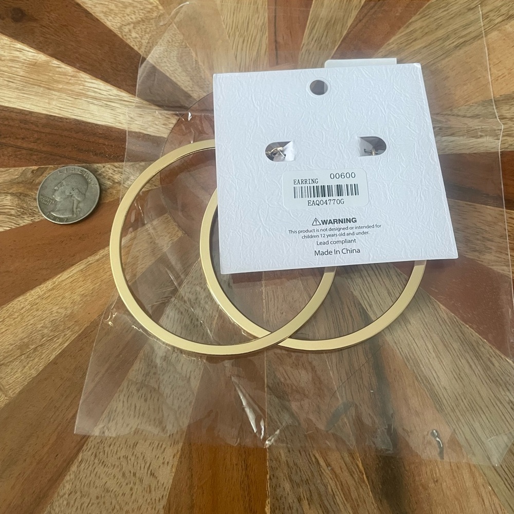 Large Gold Tone pierced Hoop Earrings for Women - Sleek Polished Hoops - Picture 2 of 6